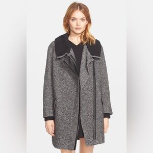 Vince Rib Knit Collar Wool and Leather Asymmetrical Coat size M NWOT